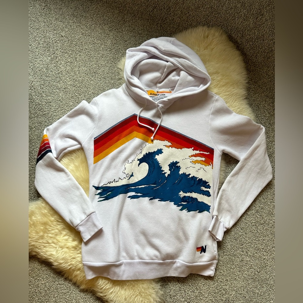 Aviator Nation Mountain Wave White Sweatshirt Small